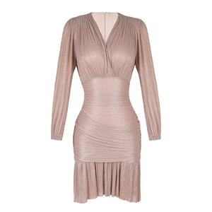 <span class=keywords><strong>2025</strong></span> Nhà Máy Ban Đầu Thanh Lịch Ăn Mặc Giản Dị Cho Phụ Nữ Cao Cấp Lụa Sáng Chồng chéo V Cổ Đèn Lồng Tay Áo Rắn Voan - Product Image 5