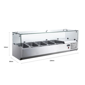 NUELEAD NE-1111 <span class=keywords><strong>Beat</strong></span> Buy Équipement de cuisine commerciale en acier inoxydable avec table de préparation pour sandwichs et salades à cinq bacs en verre intégral et réfrigération - Product Image 1