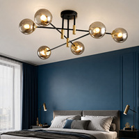 Lustre LED scandinave moderne en fer noir et verre, blanc chaud 3500K, luminaire suspendu à intensité variable, commande sans fil pour salon