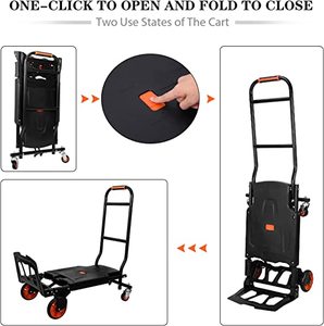 Truk Lipat Tangan Dolly <span class=keywords><strong>Cart</strong></span> 400 Lbs Kapasitas <span class=keywords><strong>2</strong></span> In 1 Lipat Satu Tombol Portabel Flatbed Bergerak Dolly Penanganan Bagasi - Product Image 6