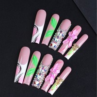 Nouveaux ongles press-on 3D faits à la main en opale avec diamants, style Y2K, ongles artificiels de haute qualité en acrylique, extra longs.