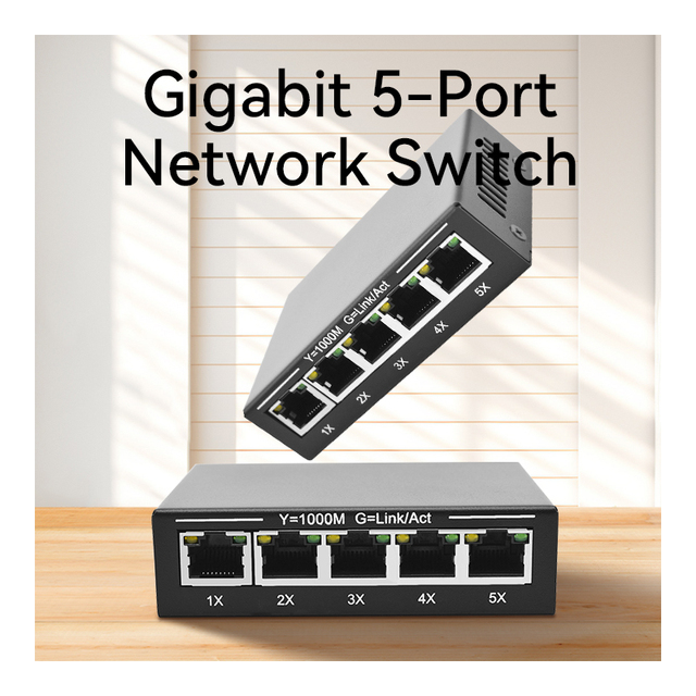 Factory Supply Unmanaged Industrial Switch 5 Ports 1000Mbps DC5-12V RJ45 Full-Duplex Half-Duplex CCTV System Office Switch