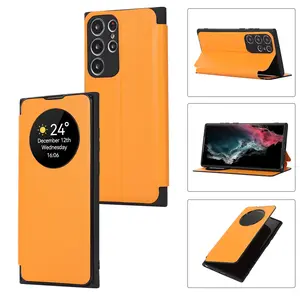 Funda de cuero inteligente con Vista de ventana de estilo de negocios de lujo para Samsung S24 Ultra S23 Plus S22 S 21 FE Funda de cuero