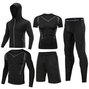 Ropa deportiva de secado rápido para gimnasio y fitness de color sólido para <span class=keywords><strong>hombre</strong></span>, ropa ajustada para correr, entrenamiento de <span class=keywords><strong>baloncesto</strong></span>, conjunto de 5 piezas para <span class=keywords><strong>hombre</strong></span> - Product Image 5