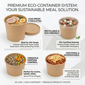 Tazón de Papel Desechable a Prueba de Fugas con Tapa, Apto para Microondas, Juego Combinado de Tazones Kraft, Lonchera, Contenedor de Alimentos para Llevar de Restaurante - Product Image 2
