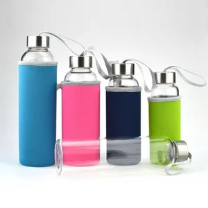 Recycled 350Ml 500Ml 16Oz 700Ml 1L Transparent High Borosilicate Glass Water Bottle With Stainless Steel Lid