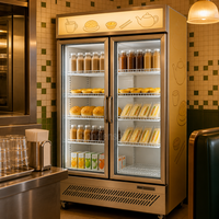 Congélateur vertical à double porte vitrée, refroidissement par air, contrôle numérique de la température, sans givre, 941L, bar