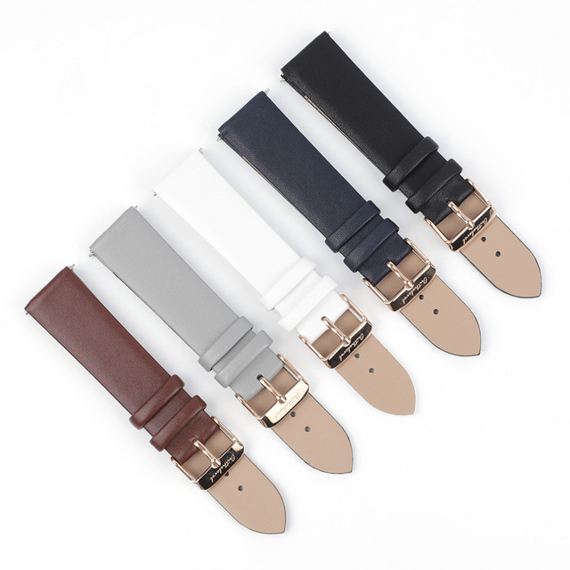 Genuine Leather Watch Strap Band 12mm 14mm 16mm 18mm 20mm Black White Color Handmade Stitching Women Replacement Wristband