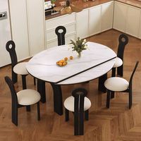 Table à manger en bois massif de style moderne du milieu du siècle, style français vintage, table ronde extensible pour petit espace