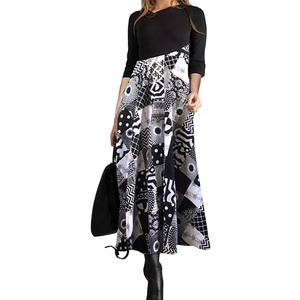 Nuovo Abito Lungo da Donna Autunno Inverno 2025 Eco-Friendly con Stampa Etnica Retrò, Scollo a V, Maniche Lunghe, Vestibilità Slim e Gonna a Trapezio - Product Image 4