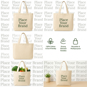 100% Cotton Canvas Reusable Shopping Tote <b>Bag</b> Eco-friendly Washable Grocery <b>Bag</b> Letter Pattern <b>Medium</b> <b>Size</b> Hand Length Handle - Product Image 2