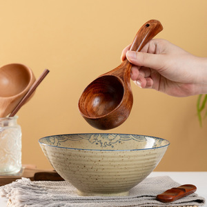 Vecchio Stile Artigianale Rosso Ecologico Durevole per Bagno e Immersione, in Legno Massello di Bambù, con Manico, per Riso e Cereali, Stile Semplice - Product Image 3