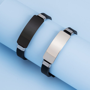 Wholesale Engravable Blank Stainless Steel Big Bar Bracelet Adjustable Silicone <strong>Wristband</strong> Bracelet Custom Couple <strong>Bangle</strong> for Gift - Product Image 2