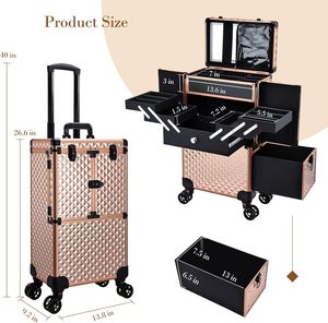 Maletín con Ruedas para Maquilladores Profesionales, Maletín Cosmético Multifuncional, Maletín de Almacenamiento Grande con Ruedas para Técnicos de Uñas - Product Image 3