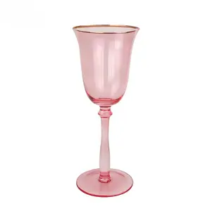 Custom Wedding Decoration Red Glassware Set Gold Rim Wine Glass Pink Clear Rose Gold Luxury Drinking Glasses Water Glasses