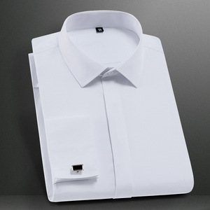 Autunno senza ferro gemelli stile francese <span class=keywords><strong>camicia</strong></span> da <span class=keywords><strong>uomo</strong></span> in tinta unita abito da lavoro bianco a maniche lunghe <span class=keywords><strong>camicia</strong></span> Slim - Product Image 4