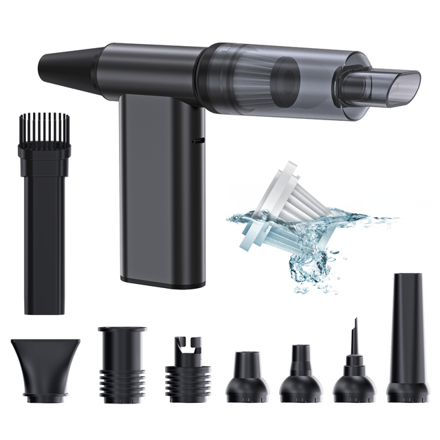 Compressed Air Duster 4 Gear Electric Cordless Dust Blower Mini Vacuum 5-in-1 Dry Car Cleaning Rechargeable HEPA Filter
