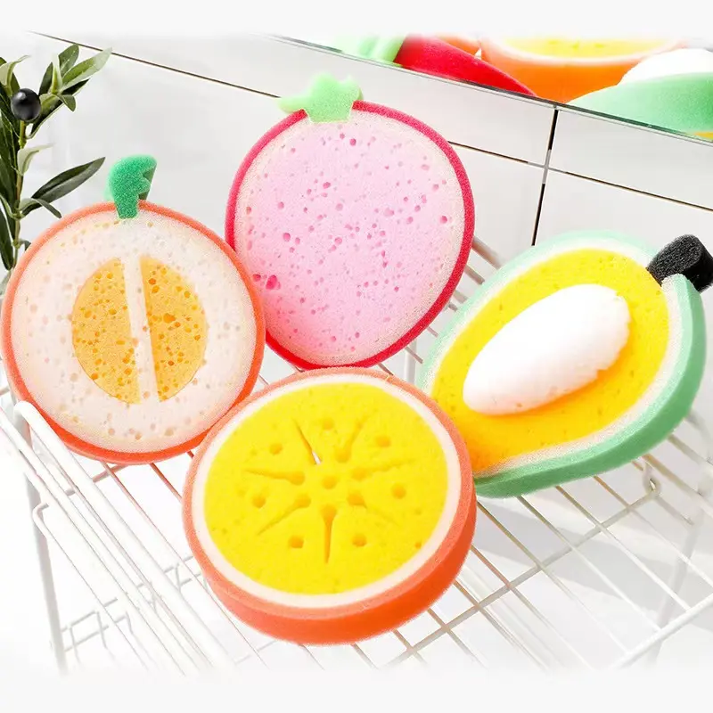 Hot sale Fruit Shape Soft Washing Cleaning Sponge For Kitchen PU Fruit Sponges Washing Cloth For Dish Pan kitchen accessories