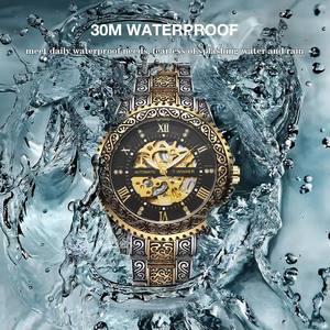 Reloj de Hombre WINNER, Lujoso, Retro, Luminoso, Dorado, con Correa de Acero Inoxidable, Movimiento Mecánico Automático, Esqueleto, Resistente al Agua - Product Image 2