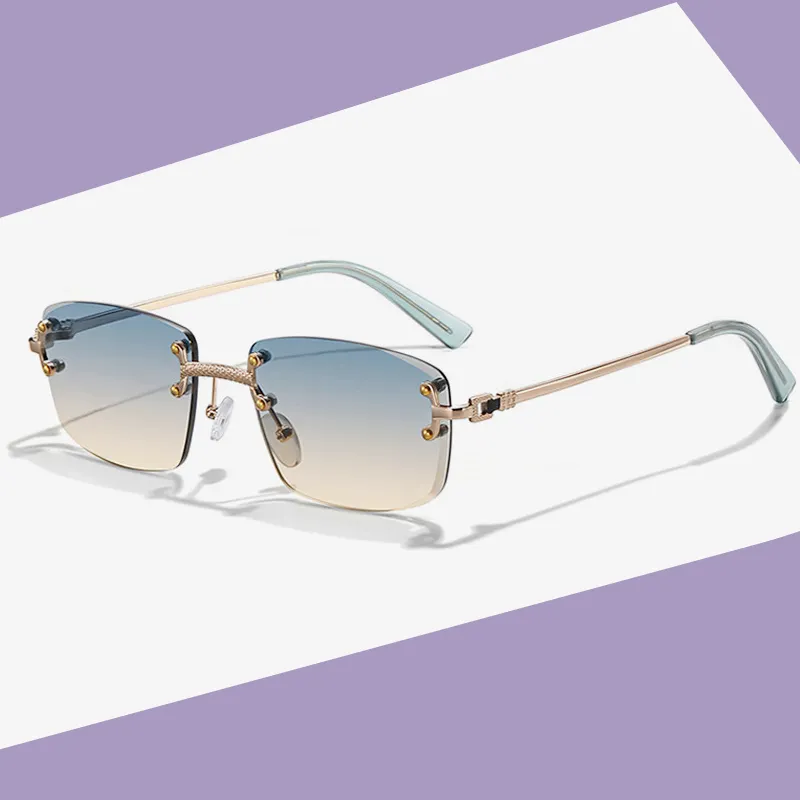 HBK Frameless फैशनेबल धूप का चश्मा 2023 लक्जरी आयत rimless धूप का चश्मा पुरुषों महिलाओं