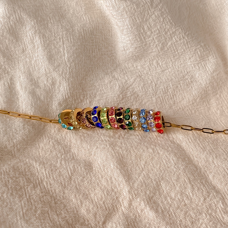 Stainless Steel Rhinestone Charm Colorful Birthstone Pendant Jewelry Making Bracelet Necklace DIY Accessories