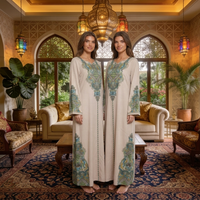 Robe Abaya de style arabe brodée de fleurs pour femmes, robe à manches longues, longueur cheville, taille unique, polyester, matière respirante
