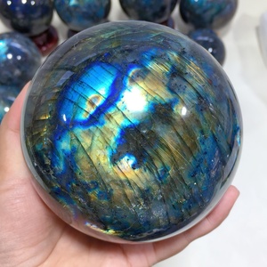 6.5-9cm Cristal Naturel Guérison Cristal Pierres Précieuses Pierres Cristal Artisanat Sculpté À La Main Bleu Flashy Labradorite Sphère