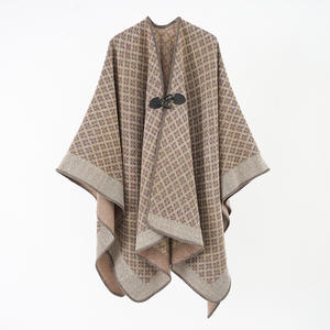 Landfond Inverno Nepal Pashmina Xales Cor Sólida Plain Jacquard Capes Mulheres Ponchos Quentes - Product Image 4