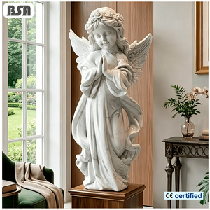 Statue d'ange priant en marbre blanc grandeur nature, sculptée à la main, sculpture d'ange fille en pierre pour la décoration <span class=keywords><strong>de</strong></span> la maison et du jardin - Product Image 1
