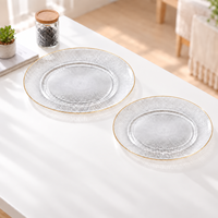 Assiettes en verre transparent côtelé, 2 tailles, pour dîner et dessert, avec logo personnalisé, vente en gros, directement de l'usine
