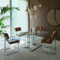 Table de bureau exécutive moderne et élégante avec plateau en verre, design en acier inoxydable, table de salle à manger pour salon, salle à manger, mariage