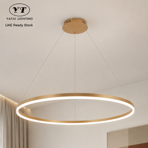 Lustre moderne en métal avec anneau, 120 cm, LED dimmable, télécommande, trois couleurs, pour salle à manger, salon, hôtel, villa - Product Image 1