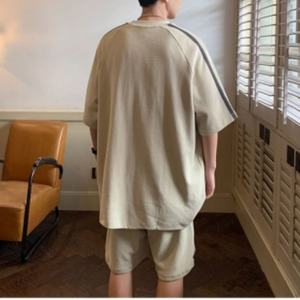 Z020 <b>Men's</b> Casual Sports Suit Khaki Oversized Loose Fit Polyester Short Sleeve Set Daily Wear - Product Image 5