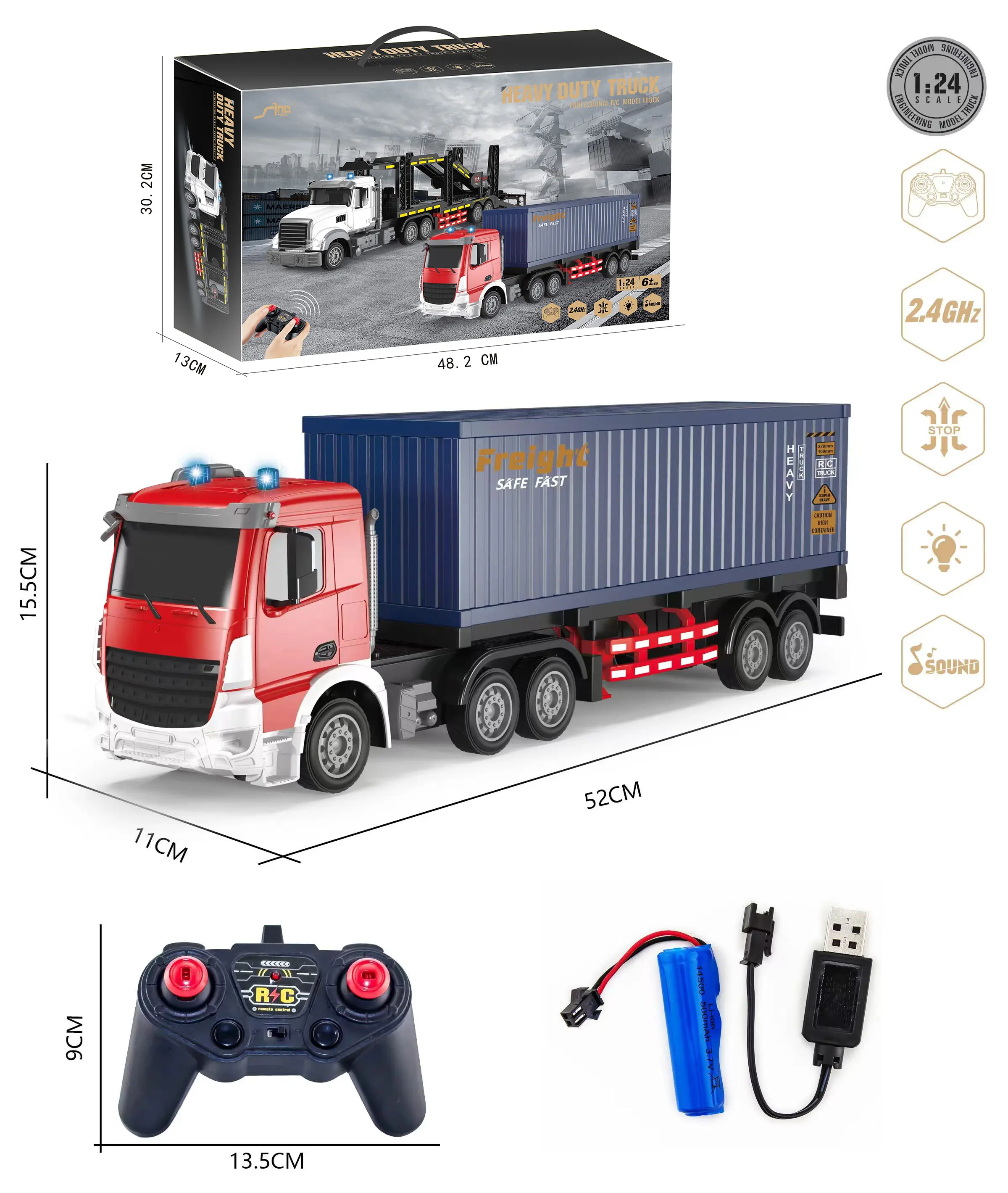 Telecomando camion trattore con luce e musica RC semirimorchio auto portacontainer Cargo con batteria ricaricabile