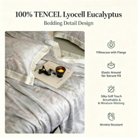Ensemble de housse de couette en lyocell d'eucalyptus 100% tissé, imprimé motif végétal, écologique, moderne, garni de soie, 300 fils au pouce carré