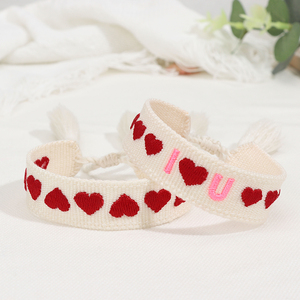 Pulsera <span class=keywords><strong>de</strong></span> Tela Tejida Ajustable con Logotipo Personalizado, Pulsera <span class=keywords><strong>de</strong></span> <span class=keywords><strong>Amistad</strong></span> Bordada Personalizada, Pulsera Romántica <span class=keywords><strong>de</strong></span> Moda para el Día <span class=keywords><strong>de</strong></span> San Valentín - Product Image 2