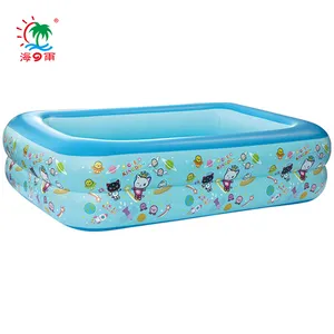 Hochwertige aufblasbare Baby größe Nicht-Phthalat 7P Pvc 2 Ring Rechteckige himmelblaue Katze Kind aufblasbarer Pool für den Außenbereich