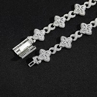Ensemble collier et bracelet trèfle en pierre de zircon blanc célèbre bijoux Hip Hop avec chaîne cubaine pour femmes