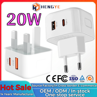 Chargeur mural USB 20W à double port rapide 12 à 24 Volts Type C PD QC, prise UK, adaptateur d'alimentation pliable QC3.0