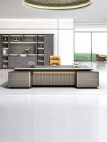 Meuble de bureau rectangulaire en chêne avec bordure en alliage d'aluminium, style italien, luxe léger, moderne, grande capacité, pour usage commercial