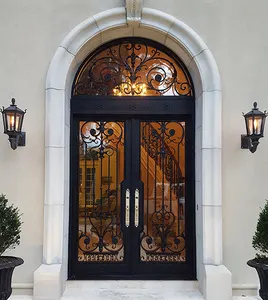 Wholesale Price French Wrought Iron Door Black Aluminum Metal Framed Front French Entrance Door