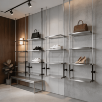 Étagères à sacs en métal modernes personnalisées de haute qualité, présentoirs pour sacs, vitrine de boutique, étagère à chaussures en acier inoxydable avec éclairage LED