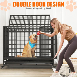 <span class=keywords><strong>Jaula</strong></span> para <span class=keywords><strong>Perros</strong></span> Resistente de Acero Inoxidable con Ruedas y Bandeja, Caseta Grande para Mascotas de Interior con Puertas Dobles y Apertura Superior, Caja de Entrenamiento - Product Image 4