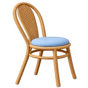 Chaise de jardin en rotin légère avec coussin bleu, pieds effilés, mobilier de patio rustique pour l'extérieur - Product Image 6