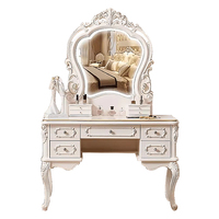 Table de maquillage en bois sculpté avec éclairage LED, miroir, tabouret et tiroirs pour chambre à coucher