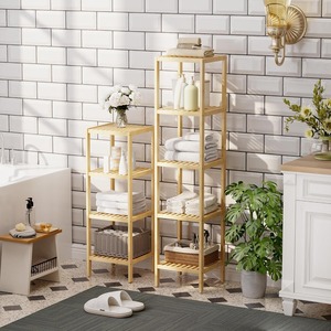 Étagère en bambou à 4 niveaux, étagère étroite <span class=keywords><strong>pour</strong></span> salle de bain, <span class=keywords><strong>porte</strong></span>-serviettes sur pied, étagère d'angle, étagère de rangement multifonctionnelle <span class=keywords><strong>pour</strong></span> salon - Product Image 5