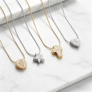 Collar con Colgante de Zirconia en Forma de Corazón, Cruz y Estrella, de Acero Inoxidable Brillante, para Mujer, Cadena de Hueso de Serpiente, Joyería Metálica - Product Image 4