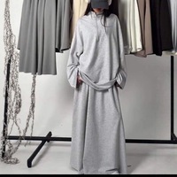 Robe décontractée quotidienne pour femme, élégante et modeste, grande taille, longueur cheville, manches longues, motif uni, style islamique R-864