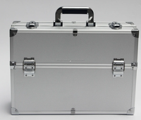 Boîte de rangement en aluminium verrouillable argentée, mallette à outils en aluminium ouverte de porte à deux battants