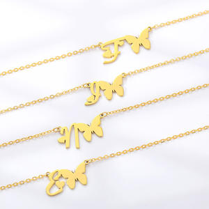 Hot Sale Gold Plated Stainless Steel Butterfly <strong>Necklace</strong> with <strong>Initials</strong> Choker Letters for <strong>Children</strong> - Product Image 1